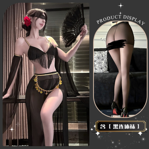 Elegant Women's Sensual Lingerie Set – Exotic-Style Erotic Intimate Wear for Couples - Juri Maiko~+Black Body Stockings