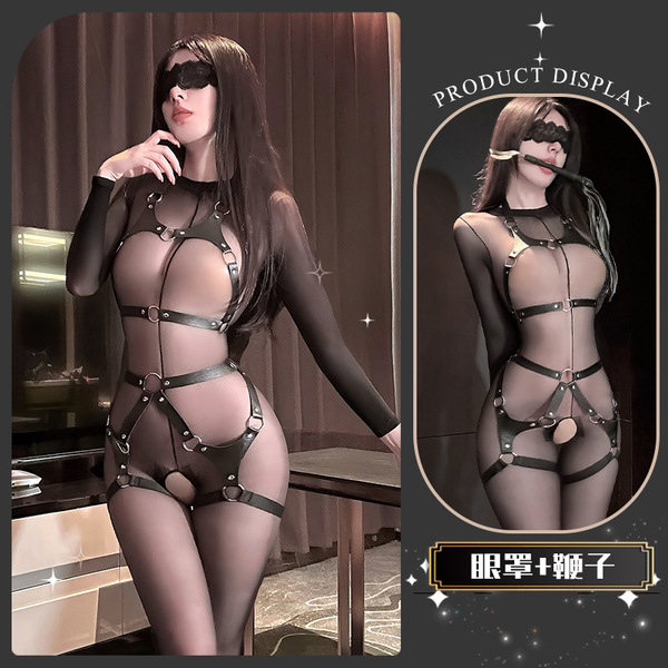 JinXiao SM Lingerie Set - Pure Temptation Bondage Rope Bodysuit, Sensual & Restrained Erotic Outfit - Ono Namiki ~ [Bondage Belt + Net Clothing + Blindfold + Short Whip]