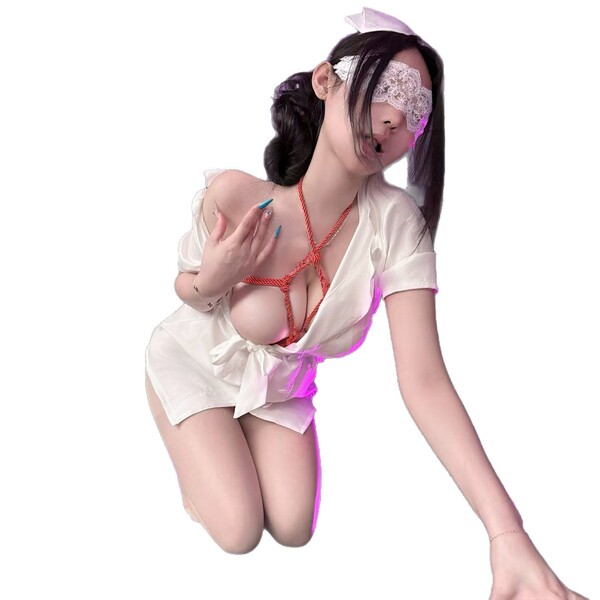 Nurse-Themed Lingerie Set - Sexy Open-Crotch Costume for Couples Play & Intimate Nights - Product Image