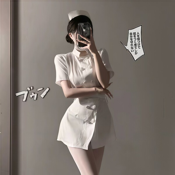 Plus Size Sexy Nurse Costume Set - Seductive No-Remove Sleepwear Skirt with Ties, Pure & Tempting Lingerie - nurse uniform