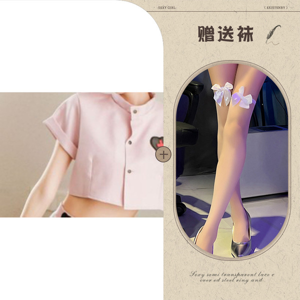 Japanese-Style Sexy Nurse Costume - Pink Sailor Uniform Skirt Set, Role Play Lingerie Outfit - Nurse + White Bow Stockings