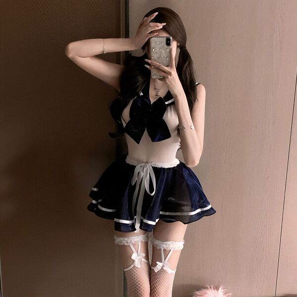 Sweet Aesthetic JK Uniform Set - Sexy Pleated Skirt & Busty Schoolgirl Lingerie Outfit - Bodysuit + skirt [stockings not included]
