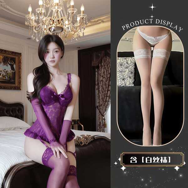 QQNY Pure Allure Sleepwear Set – Elegant Sensual Lingerie for Women, Luxury Bedroom Wear - bodysuit + white stockings