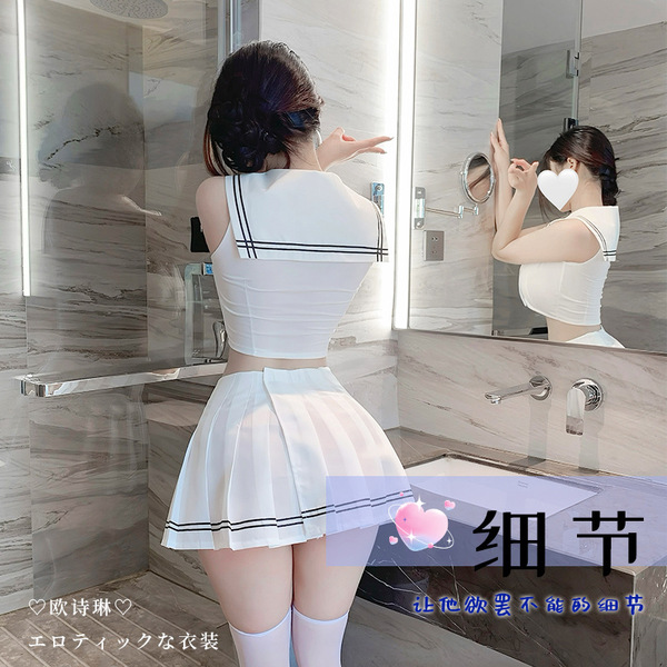 Sexy college jk set featuring white and navy uniform design, perfect for pure temptation style outfits.
