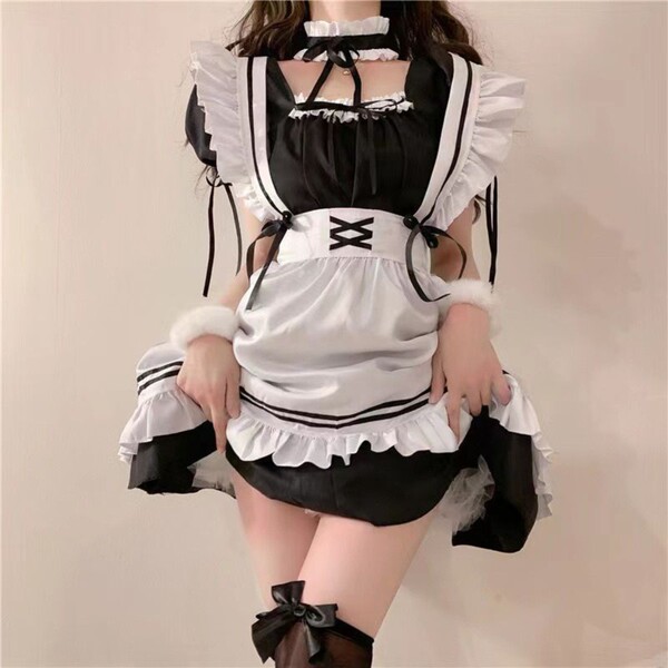 Passion play lingerie set - no-remove seductive sleepwear & roleplay outfit for couples, featuring a black and white maid dre...