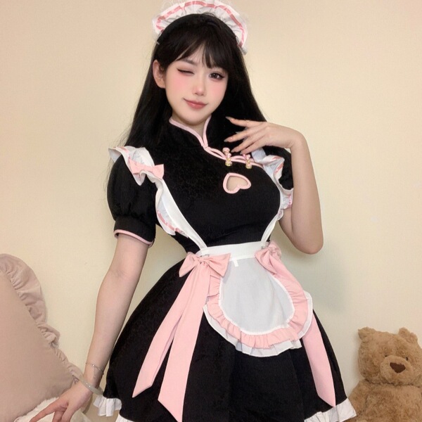 Maid Costume Cosplay Dress - Cute Anime Cat Girl Lolita Outfit for Women - Peach Blossom