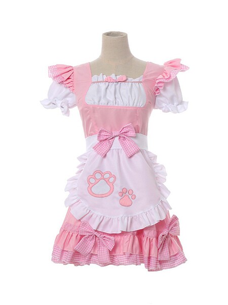 Japanese Maid Cosplay Dress - Sweet Cat-Themed Lolita Dress for Cute Soft Girl Aesthetic - Pink cat paw maid + collar