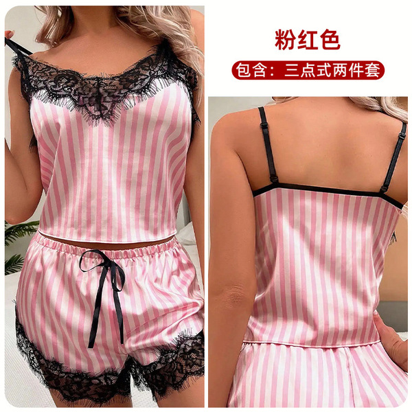 Sexy Lace Lingerie Set - Elegant Europe and America-Style Sleepwear & Robe Two-Piece Outfit for Women - pink
