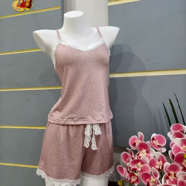 Sexy Summer Sleepwear Set for Women – Sleeveless Lace Tank & Matching Shorts Pajama Set, Trendy Lounge & Intimate Wear - pink