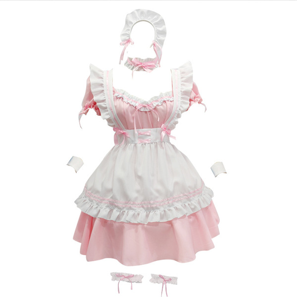 Miracle Nikki World Tour Lolita Maid Dress - Cute Anime Costume Outfit for Cosplay & Fashion - Pink dress + apron + necklace + bracelet + leg ring + headdress