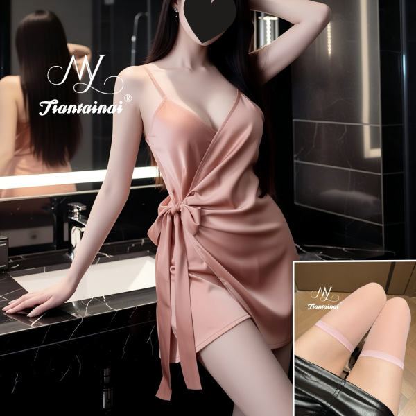 Seductive Lace Sleepwear for Women – Elegant Sheer Mesh Cami Dress, Busty & Curvy Friendly Sexy Lingerie Set - Pink + Fans