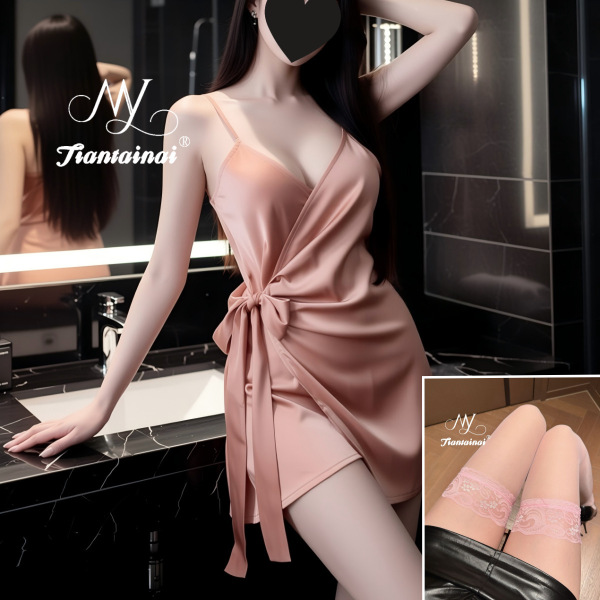 Seductive Lace Sleepwear for Women – Elegant Sheer Mesh Cami Dress, Busty & Curvy Friendly Sexy Lingerie Set - Pink + pink socks