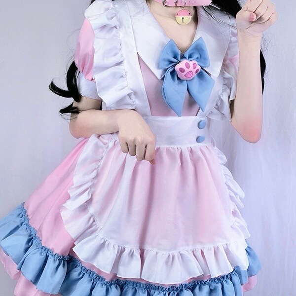 Adorable Japanese Lolita Maid Dress - Cute Soft Kawaii Cosplay Outfit for Daily Wear, Anime & Stage Performance - Pink five-piece set