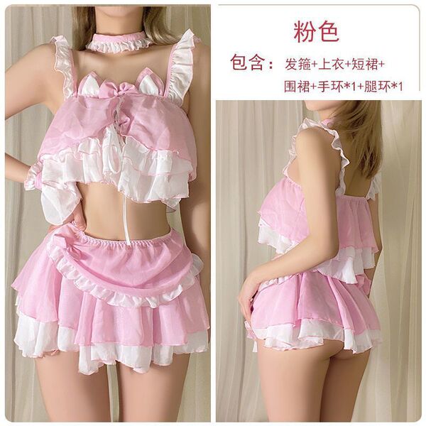 Sexy Maid Costume for Women - Cute & Alluring Lingerie Sleepwear Set, Seductive Bedroom Outfit - Pink Maid Outfit (6-piece set)