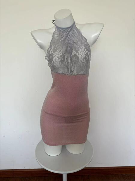 Qingruohan Transparent Sheer Lingerie Set – Hook-Neck Seductive Bodycon Nightclub Outfit & Sexy Sleep Dress - pink