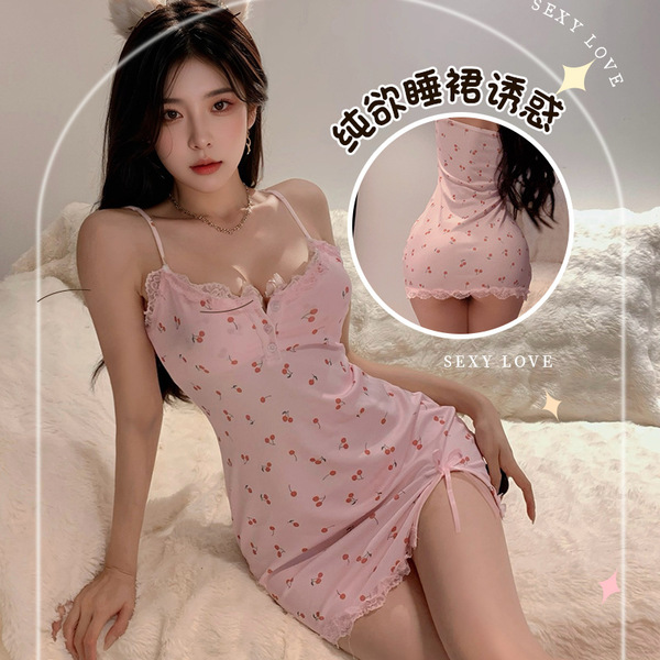 2025 Backless Lace Sleep Dress for Women – Sexy Deep V Cut, Floral Mesh Nightgown with Sheer Cutouts - Pink (without padding)