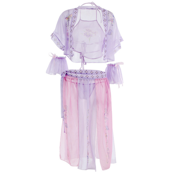 Suoqing Vintage Roleplay Lingerie for Women – Retro Chinese Republican Era Hanfu Style Bedroom Set - purple pink