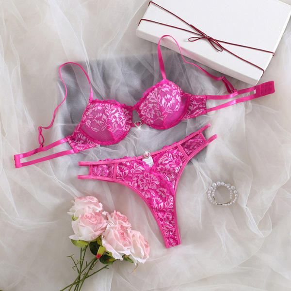 Sexy Lace Bra Set for Women - Alluring Plus Size Lingerie Set, Romantic & Sensual Outfit - Rose red
