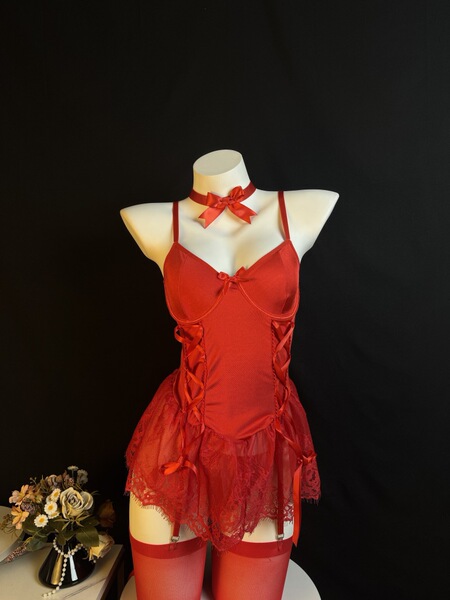 Sexy Lace Bodysuit for Women – Elegant Shapewear Tank Top with Floral Trim & Backless Design - Rose red