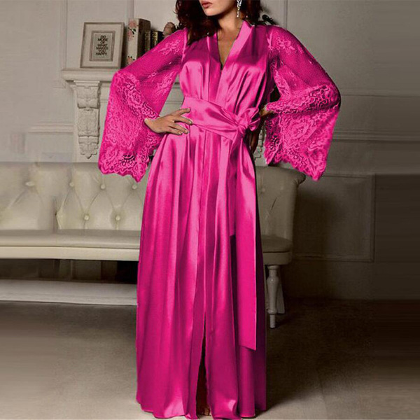 Sexy European-Style Ice-Silk Look Plus Size Sleep Dress – Wholesale Direct from Manufacturer - Rose Red