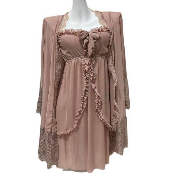 Sweet Palace Style Lace Sleepwear Set for Women – Loose Korean-Inspired Summer Cami Dress & Matching Shorts - Red bean paste color