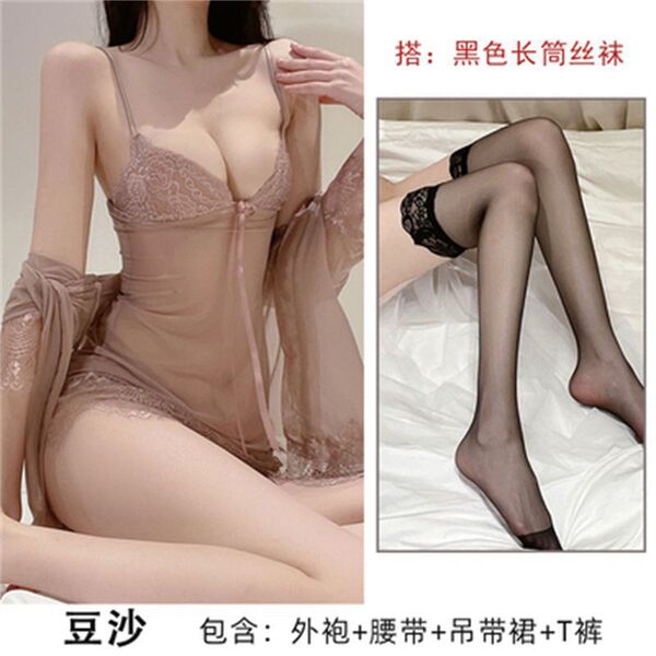 Lace Summer Sleepwear Set for Women – Sexy Lightweight Matching Cami & Short Set, Busty & Petite Friendly - dusty rose color stockings with black lace trim