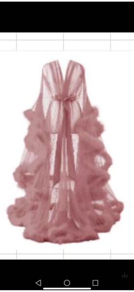 Sexy Feather Sheer Nightgown -European and American Style Long Sleeve Lace Trim Sleep Dress with Flared Sleeves & Train - lotus root pink