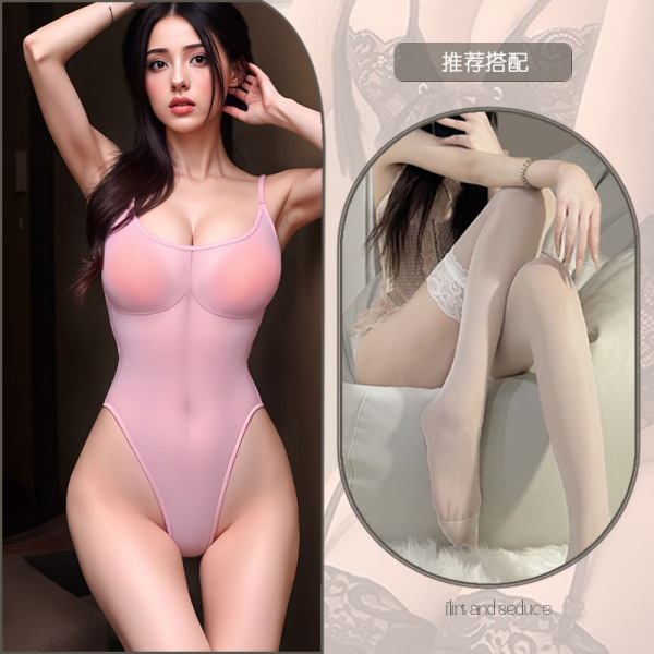 Japanese-Style Sexy Bikini Set - Flirty Open-Crotch Swimwear for Women, Pure Temptation Lingerie - Pink and white stockings