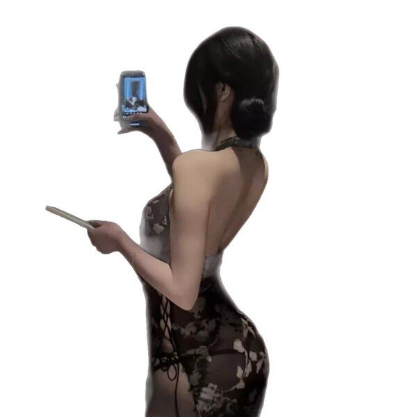 A woman models a plus-size chinese style qipao dress featuring lace detailing and a backless design, perfect for vintage erot...