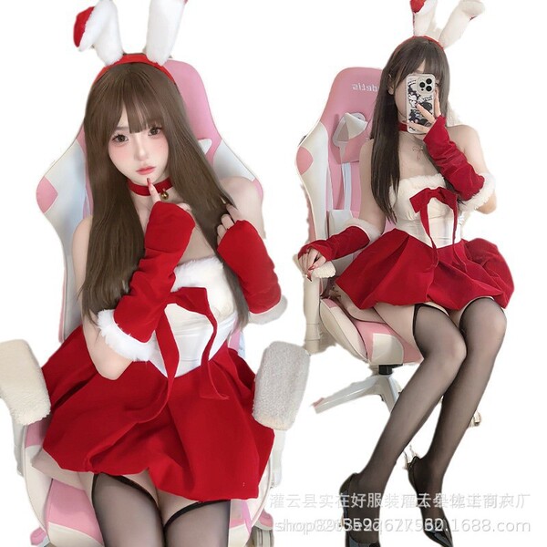 Plus size christmas bodysuit - gold velvet bunny girl outfit for new year & holiday cosplay