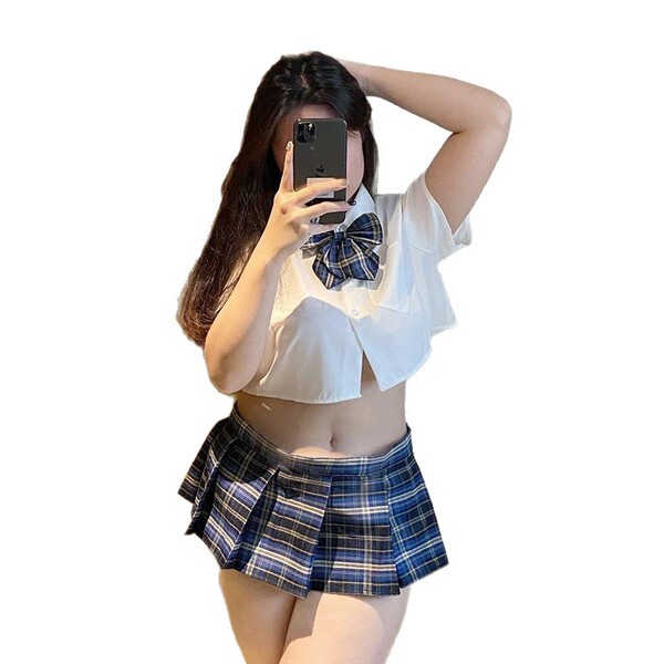 A stylish plus-size jk uniform skirt featuring a plaid pattern, perfect for schoolgirl fashion with a cute and flirty design ...