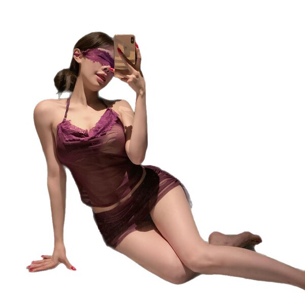 Woman in plus size lingerie set taking selfie, elegant sensual nightwear for women, pure and tempting sexy sleepwear.