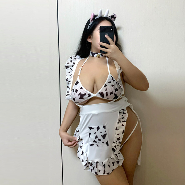 Plus size maid costume for women - cute cowgirl-themed lingerie set, sexy role play outfit for adults featuring playful cow p...