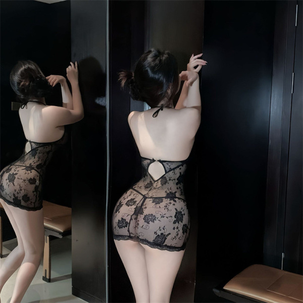 Woman in plus size purple lace lingerie sleep dress, sheer and sexy, designed for small busts, perfect for no-undress bedroom...