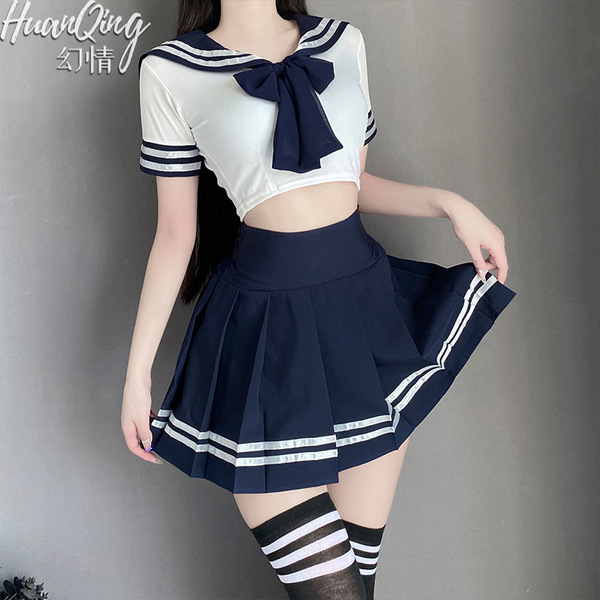 Sailor uniform set featuring a sailor top with a large bow and pleated skirt, perfect for role play outfits.