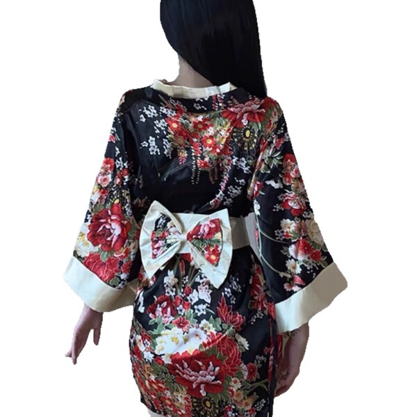 Plus size seductive geisha lingerie set - japanese kimono-inspired low-neck erotic costume for women, featuring floral patter...