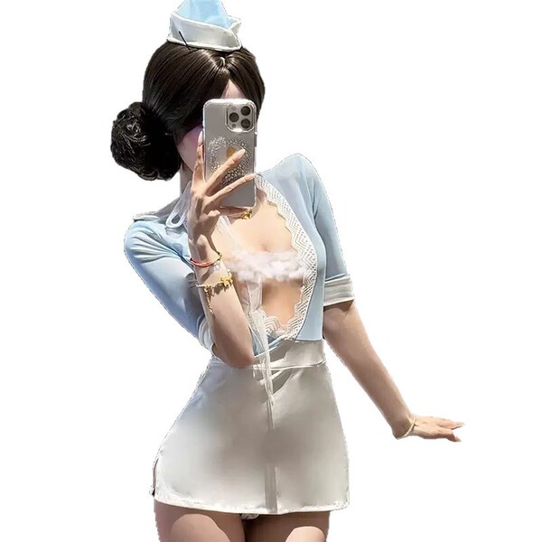 Plus size sexy air hostess costume - ol secretary role play skirt set, busty pure & tempting lingerie sleepwear