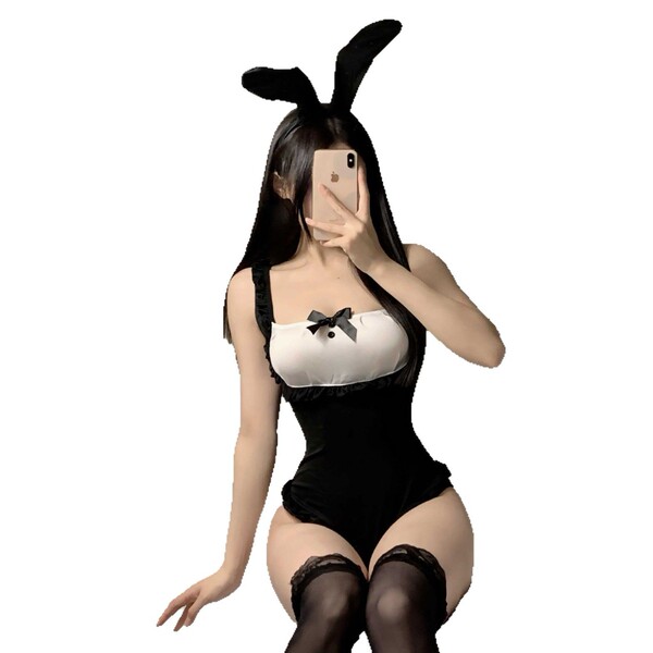 Sexy bunny costume for women, midnight temptation maid outfit, no-remove lingerie set, perfect for small bust.