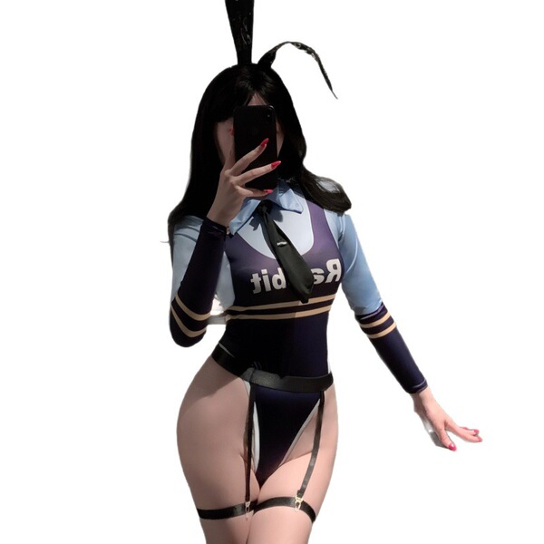 Sexy bunny officer costume - plus size hot open-crotch bodysuit for women, naughty role play outfit