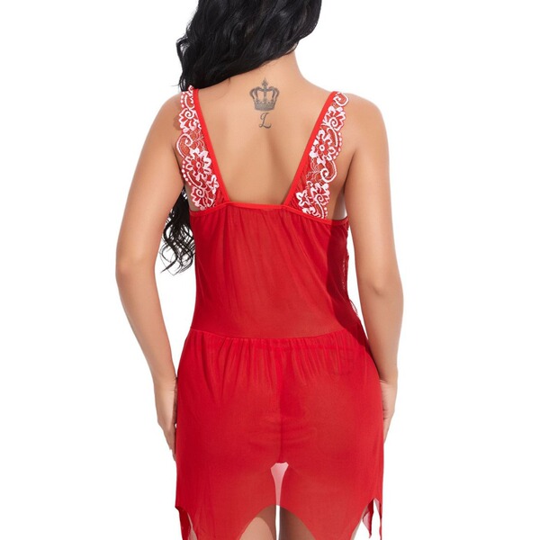 Sexy lace bodysuit dress with elegant mesh straps, perfect for women seeking stylish plus-size lingerie.