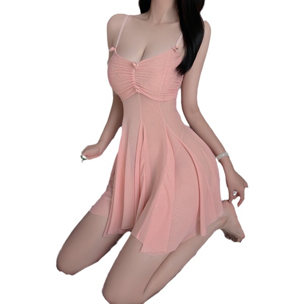 Pink plus size lingerie sleepwear set: flirty, feminine nightgown with ruched bodice and flowing skirt for romantic intimate ...
