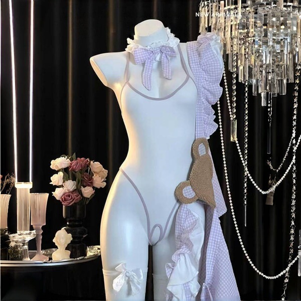 Sexy maid costume featuring ruffled hem and playful design, perfect for flirty chef outfits with sweet and playful elements.
