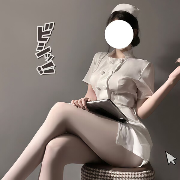 A stylish nurse outfit featuring a white skirt with ties, perfect for a seductive look. ideal for sleepwear or evening wear.