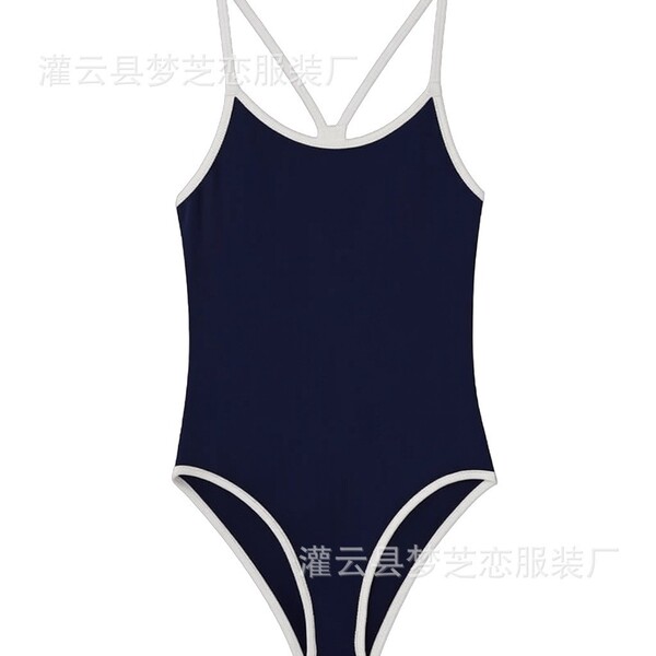 Tankini swimsuit with sheer mesh backless design, low-cut bodysuit for women.