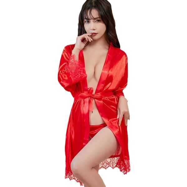 Plus size sexy robe for women – ice silk lingerie bathrobe, alluring -inspired sleepwear & lounge wear