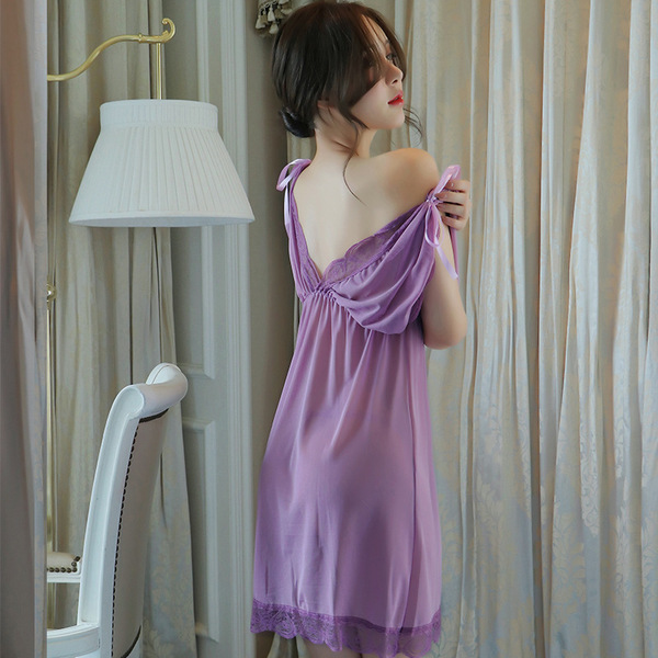 Elegant sheer mesh lace nightgown for women, featuring delicate design and soft fabric, perfect for comfortable sleepwear.
