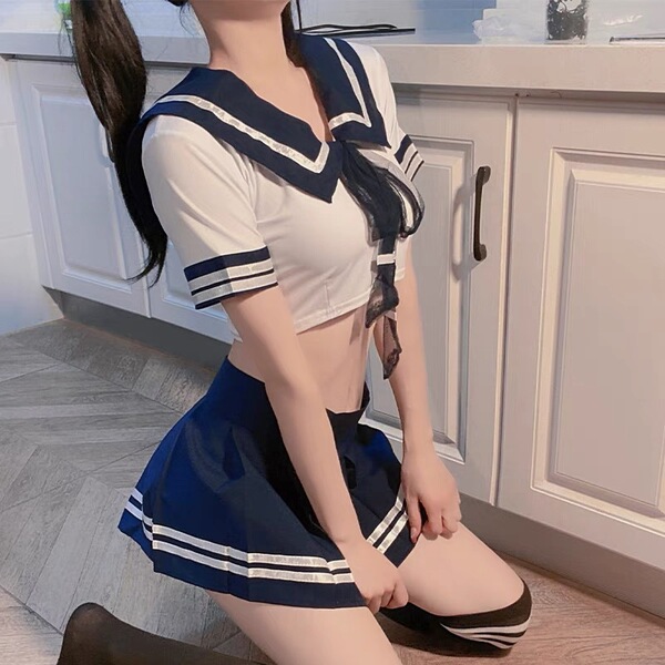 Plus size sexy student uniform set - schoolgirl style pleated skirt & sailor top jk outfit for women, featuring a sailor top ...