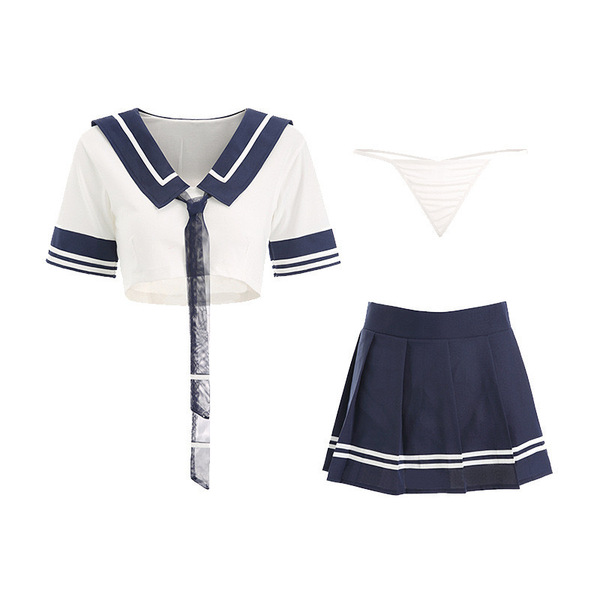Plus size sexy student uniform set - schoolgirl style pleated skirt & sailor top jk outfit for women