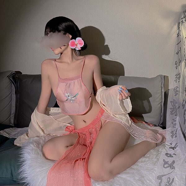 Vintage-inspired plus-size lingerie set featuring an embroidered hanfu-inspired corset and cheongsam-style bodysuit, perfect ...