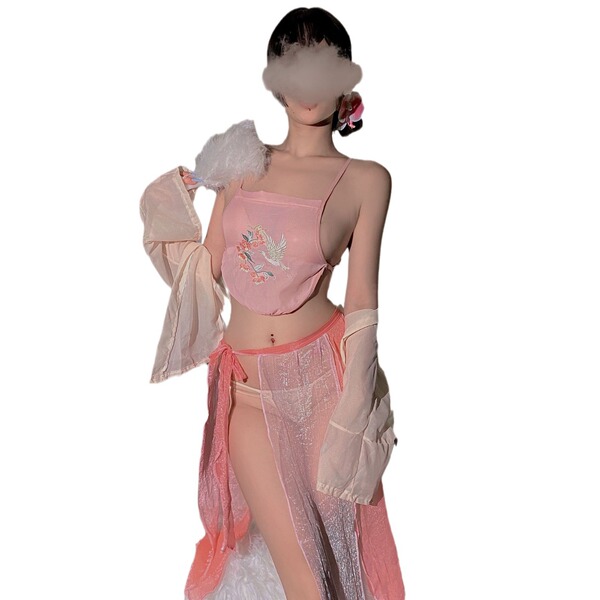 Vintage chinese-inspired lingerie set featuring an embroidered hanfu bodice paired with a cheongsam-inspired skirt, perfect f...